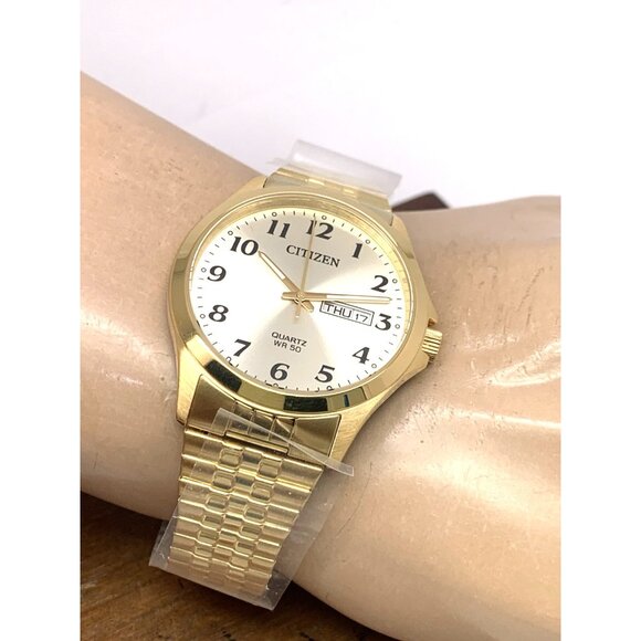 Citizen Men's Watch BF5002-99P Quartz Gold Dial Day Date Stainless Steel 37mm - Picture 6 of 15